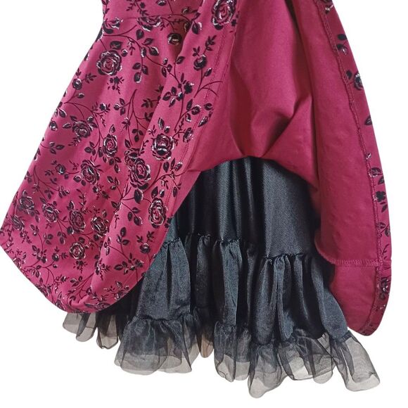 Knit Works Girls Sz 10 Burgundy Floral Fit & Flare Dress Velvet Yoke Tulle Lined - Picture 6 of 9